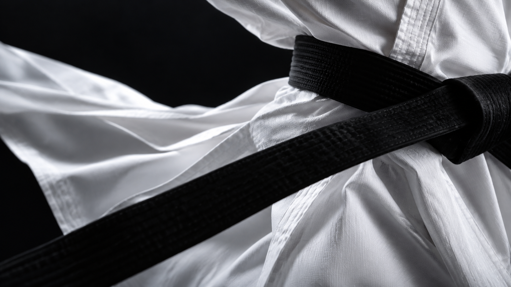Black belt crossing a white Taekwondo uniform